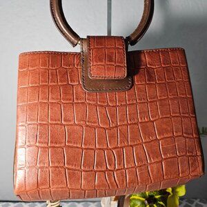 Hobo Heidi Small Crossbody Brandy Two Tone Leather Reptile Embossed w/ Case NWT